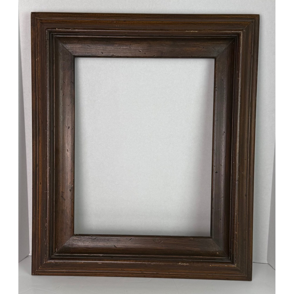 Vintage Solid Wood Dark-Stained Picture Frame Stepped Profile Beveled Edge 11x14